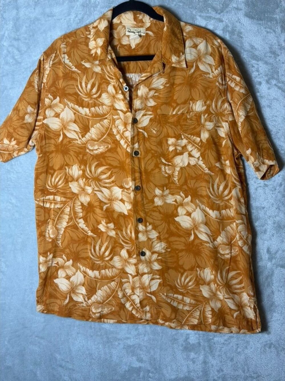 PANAMA JACK Button Up Shirt Mens Large Orange Floral Hawaiian Rayon